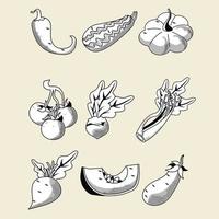 Paquete de nueve iconos de conjunto de verduras vector