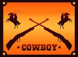 cowboy lettering in wild west poster with cowboys lassoing and rifles vector