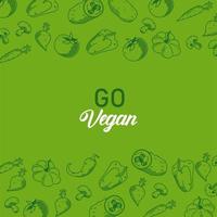 ir cartel de letras veganas con marco de verduras en fondo verde vector