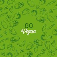 ir cartel de letras veganas con patrón de verduras en fondo verde vector