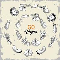 go vegan lettering poster with vegetables around vector