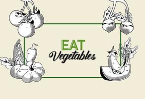 eat vegetables lettering poster with healthy food in rectangular frame vector