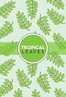 cartel de letras de hojas tropicales con patrón de hojas y marco circular vector