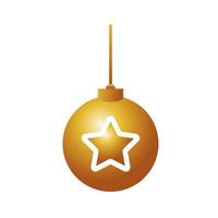 happy merry christmas golden ball with star decorative icon vector