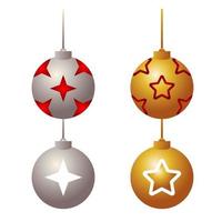 bundle of four balls happy merry christmas set icons vector