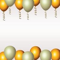 tarjeta de feliz año nuevo con globos dorados y blancos helio vector