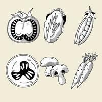 Paquete de seis iconos de conjunto de alimentos saludables de verduras vector