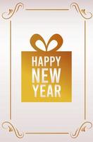 feliz año nuevo tarjeta de letras con regalo dorado vector