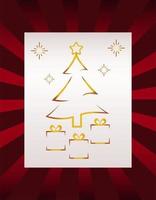 happy merry christmas golden pine tree and gifts vector