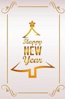 happy new year lettering card with golden pine tree vector