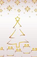 happy merry christmas golden pine tree and gifts with snowflakes vector