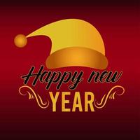 happy new year lettering card with golden santa hat vector