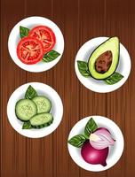 vegetarian healthy food with vegetables in dish over wooden background vector