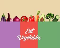 eat vegetables lettering poster with healthy food in colors frame vector