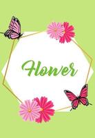 beautiful flowers garden lettering poster with butterflies in frame vector