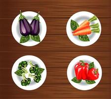 vegetarian food with vegetables in dish over wooden background vector