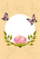 hermoso cartel de jardín de flores con rosa rosa y mariposas vector