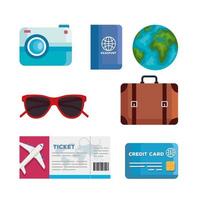 summer and travel icon set vector design