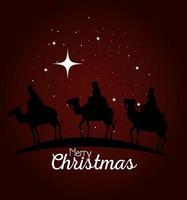 merry christmas and nativity three wise men on red background vector design