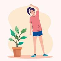 woman stretching at home vector design