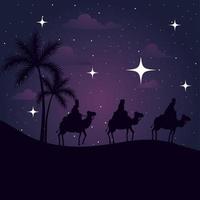 Natividad tres reyes magos sobre fondo púrpura diseño vectorial vector