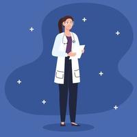 doctor female professional with checklist document vector