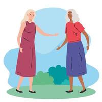 senior women walking in the park vector