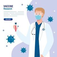 investigación de vacunas médicas médico masculino con prueba de tubo en desarrollo vacuna coronavirus covid19 vector