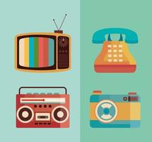 bundle of four retro devices icons vector