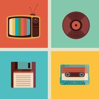 bundle of four retro devices set icons vector