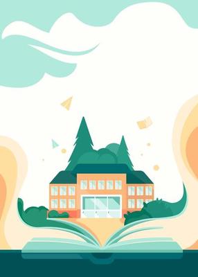 Poster template with book and school building