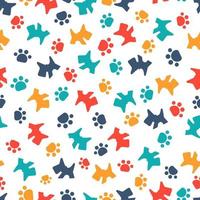 Seamless Pattern With Colored Dogs and Paws vector