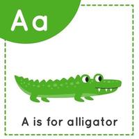 Learning English alphabet for kids Letter A Cute cartoon alligator vector