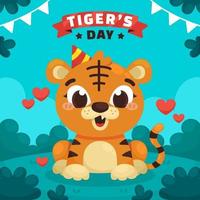 Tiger Day Greeting with Cute Character vector
