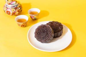 Chinese moon cake dark chocolate flavor for Mid-Autumn Festival photo