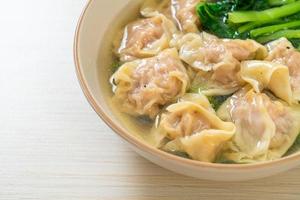 Pork wonton soup or pork dumplings soup with vegetable - Asian food style photo