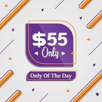 fifty five Dollars only deal of the day promotion advertising banner vector