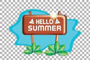 hello summer wooden board with small sea background vector