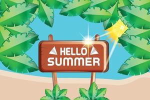 hello summer leafs nature and sunshine background vector