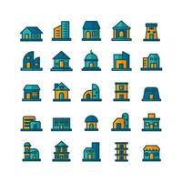 Building icon set vector flat line for website mobile app presentation social media Suitable for user interface and user experience