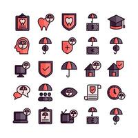 Insurance icon set vector flat line for website mobile app presentation social media Suitable for user interface and user experience