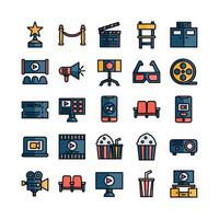 Cinema icon set vector flat line for website mobile app presentation social media Suitable for user interface and user experience