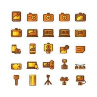 conjunto de iconos de fotografía línea plana vectorial para la presentación de la aplicación móvil del sitio web redes sociales adecuadas para la interfaz de usuario y la experiencia del usuario vector