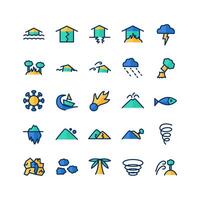 Disaster icon set vector flat line for website mobile app presentation social media Suitable for user interface and user experience