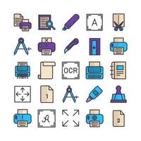 Printing icon set vector flat line for website mobile app presentation social media Suitable for user interface and user experience