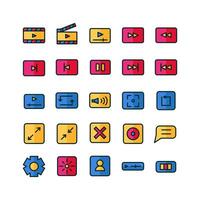 Video Player icon set vector flat line for website mobile app presentation social media Suitable for user interface and user experience