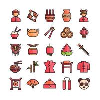 Chinese icon set vector flat line for website mobile app presentation social media Suitable for user interface and user experience