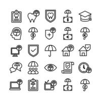 Insurance icon set vector line for website mobile app presentation social media Suitable for user interface and user experience