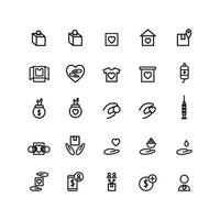 Charity icon set vector line for website mobile app presentation social media Suitable for user interface and user experience