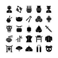 Chinese icon set vector solid for website mobile app presentation social media Suitable for user interface and user experience